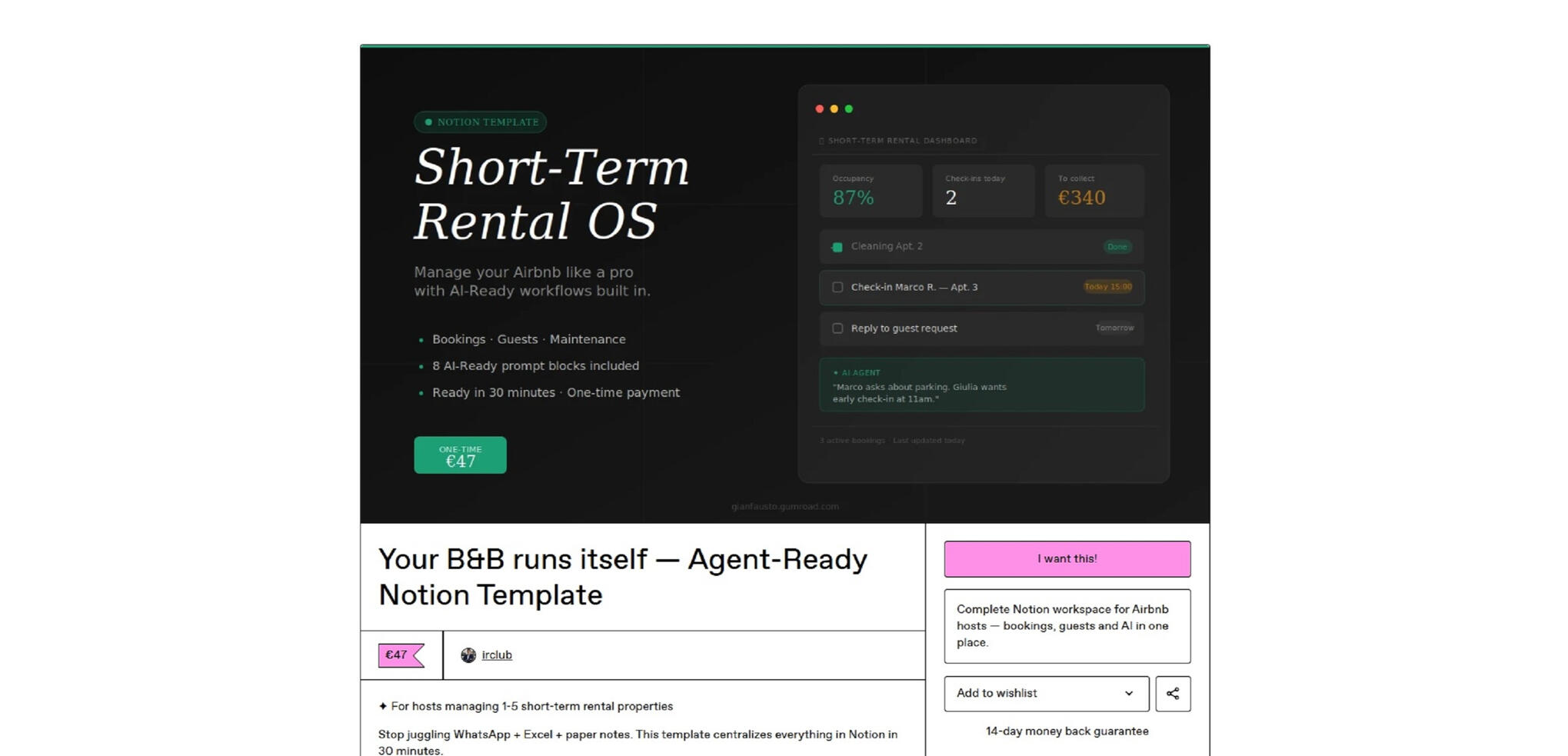 Short-Term Rental OS — Notion dashboard for Airbnb and B&B hosts